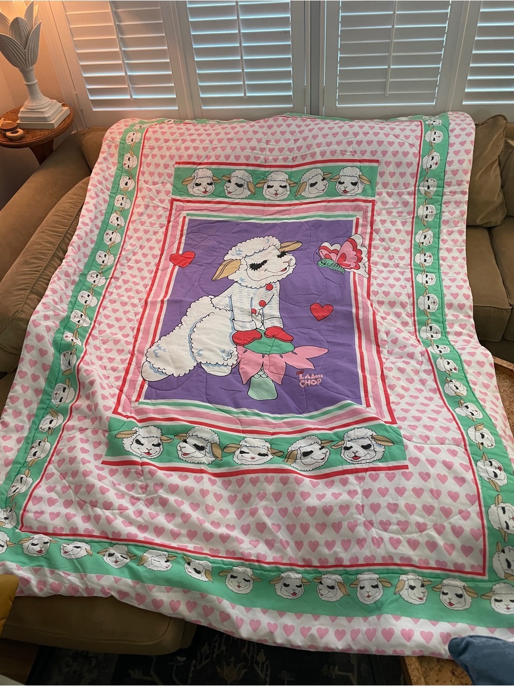 Vintage Lamb Chop - Shari Lewis 1993: Pink & Purple Kids Bedding Throw